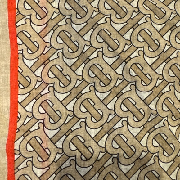 Burberry Icon Stripe Monogram Print Wool Silk Square Large Scarf Shawl - Picture 3 of 3